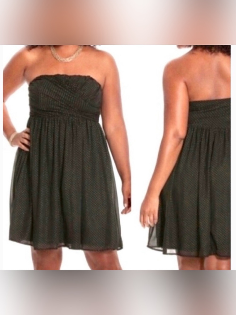 Lane Bryant Black & Gold Polka Dot Strapless Cocktail Dress Size 14 - Picture 8 of 9